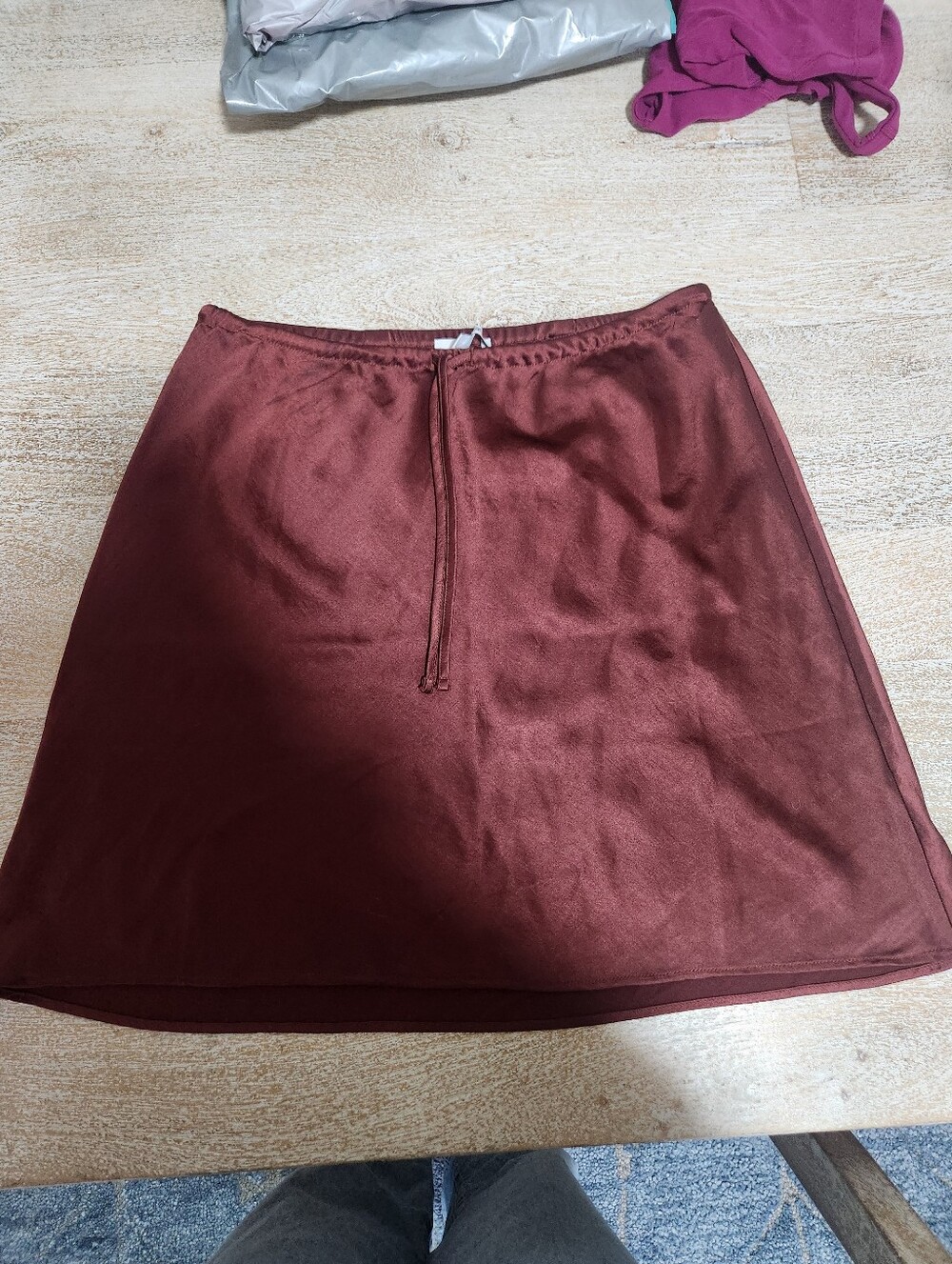 madewell burgundy a line drawstring tie waist slip skirt 6